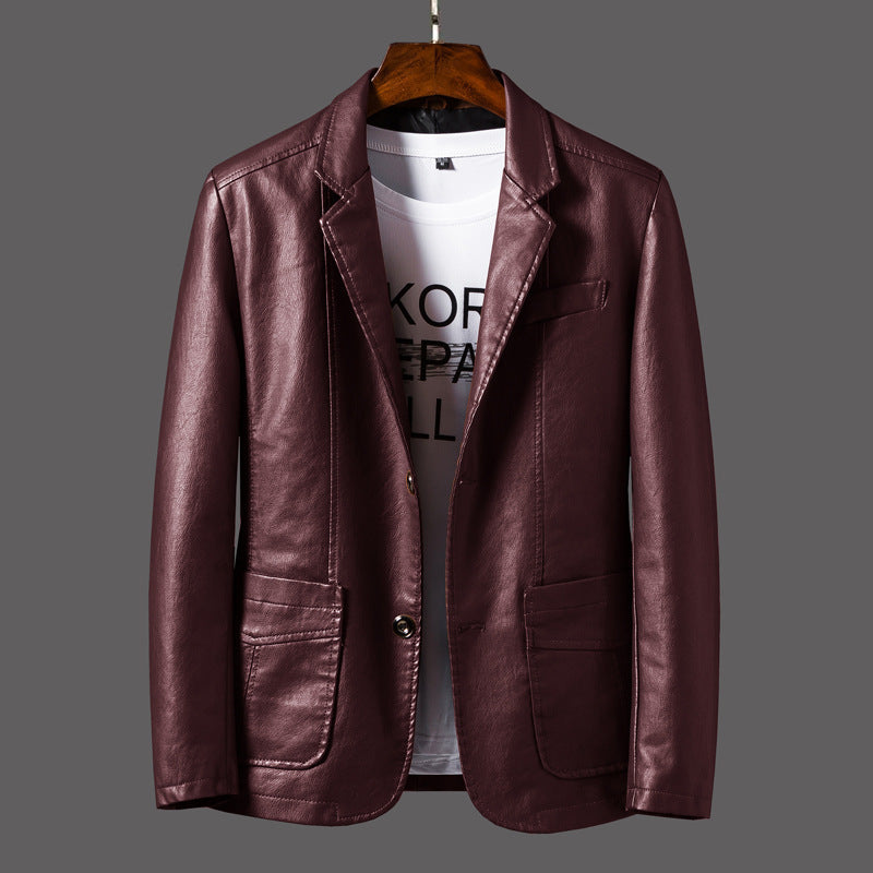 Leather Men's Autumn and Winter Jacket – Thin Lapel PU Coat with Pockets & Classic Style