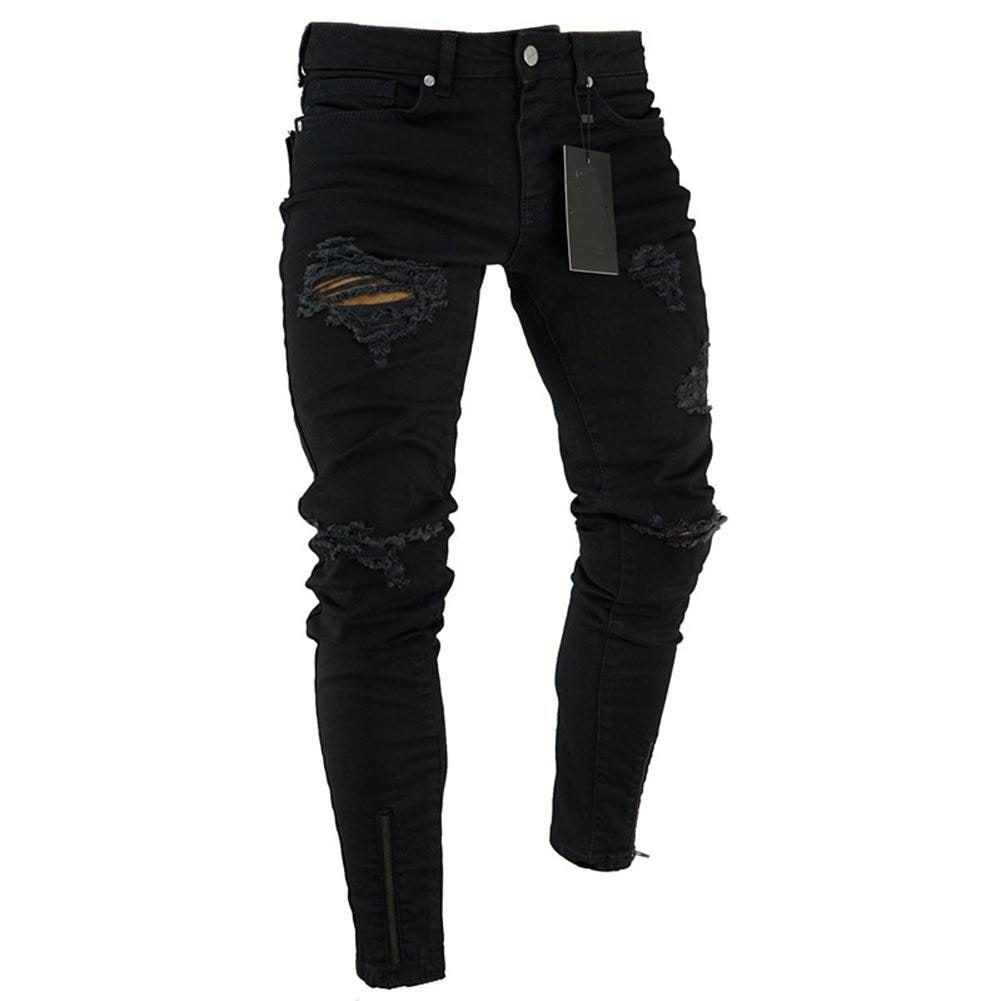 Men’s Pencil Jeans – Low Waist, High Elasticity Trousers with Distressed Look for Casual and Leisure Wear