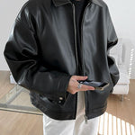 Men’s Korean Style PU Leather Baseball Jacket – Casual Loose-Fit Outerwear for Spring and Autumn