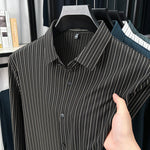 Men’s Spring & Autumn Vertical Striped Shirt – Casual Long Sleeve Cardigan Style for Daily Wear