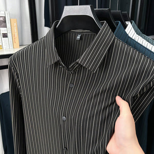 Men’s Spring & Autumn Vertical Striped Shirt – Casual Long Sleeve Cardigan Style for Daily Wear