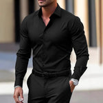 Men’s Long Sleeve Button Down Shirt – Solid Color Business Casual Lapel Top for Summer & Vacation Wear