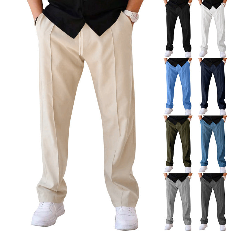 Men’s Sports Casual Trousers – Loose Straight Pants with Drawstring, Comfortable Waffle Fabric for Everyday Wear