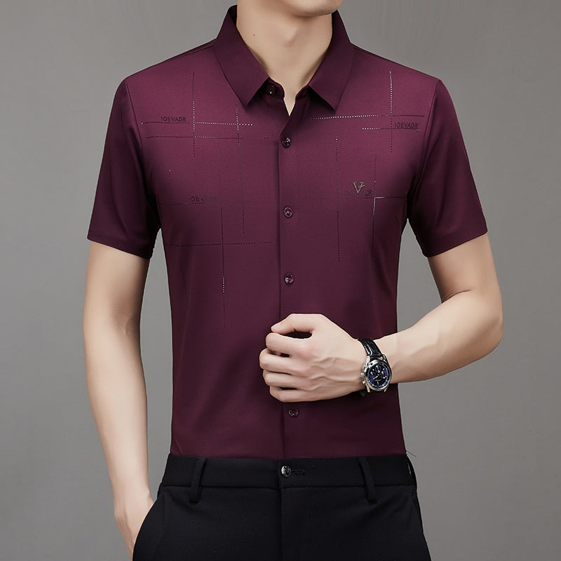 Men’s Seamless Short Sleeve Business Shirt – Lightweight Striped Summer Office Top for Smart Casual Style