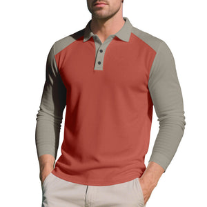 Golf Lapel Long Sleeve T-Shirt for Men – Comfortable Color Block Bottoming Shirt