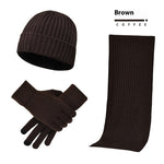 Men & Women Wool Hat Scarf Gloves Set – Thickened Knitted Winter Warm Three-Piece Set | Solid Color