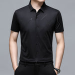 Men’s Seamless Short Sleeve Business Shirt – Lightweight Striped Summer Office Top for Smart Casual Style