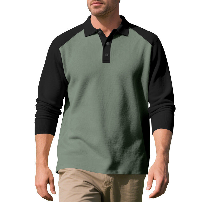 Golf Lapel Long Sleeve T-Shirt for Men – Comfortable Color Block Bottoming Shirt