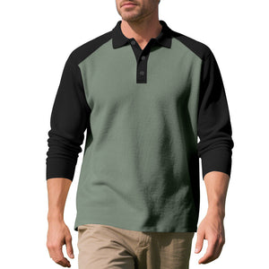 Golf Lapel Long Sleeve T-Shirt for Men – Comfortable Color Block Bottoming Shirt