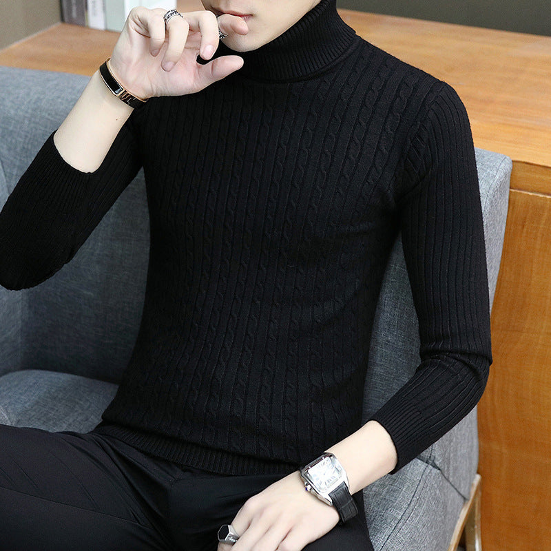 Slim-Fit High Neck Sweater for Men – Long Sleeve Cotton Blend Winter Pullover Turtleneck Top