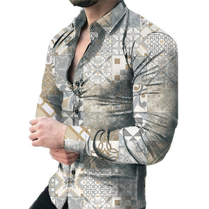 Men’s Casual Long Sleeve Floral Shirt – Lightweight Printed Cardigan Style Lapel Top for Daily Wear