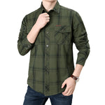 Men’s Plus Size Loose Cargo Cotton Shirt – Long Sleeve Casual Top in Khaki, Blue & Green