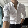 Men’s Lace-Up Long Sleeve Shirt – Casual Loose Fit Linen Silk Blend Top in Black, White & Gray