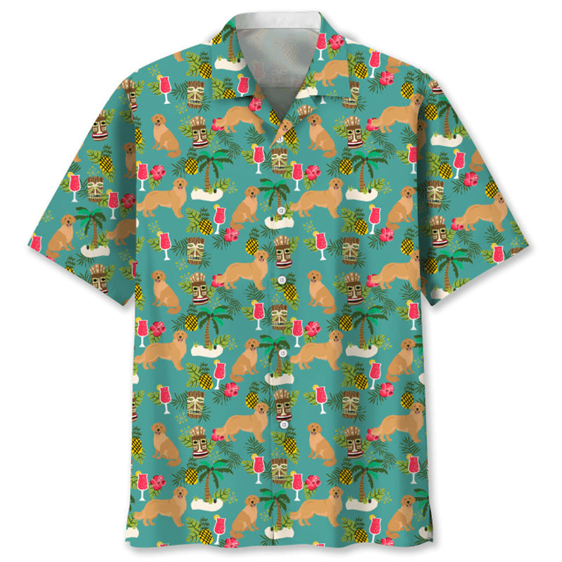 Trendy Cool Vintage Printed Shirt for Men – Slim Fit Short Sleeve Summer Fashion
