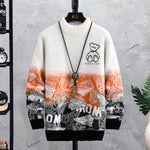 Men’s Patchwork Hip Hop Crew Neck Sweater – Loose Fit Thick Cotton Pullover, Winter Casual Top