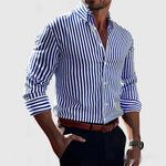 Ins Stripe Printed Long Sleeve Shirt for Men – Casual Loose Lapel Button Top Fashion Daily Wear