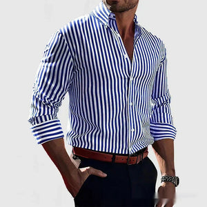 Ins Stripe Printed Long Sleeve Shirt for Men – Casual Loose Lapel Button Top Fashion Daily Wear