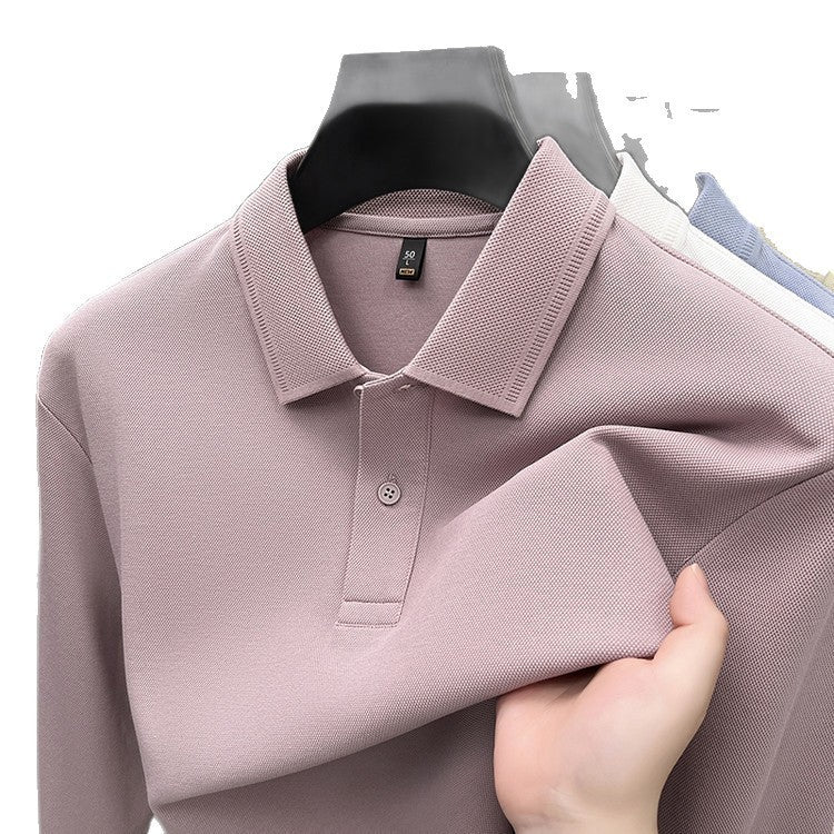 Mercerized Cotton Long-Sleeved Polo Shirt for Men – Breathable Casual Dad Style Top for Spring & Autumn