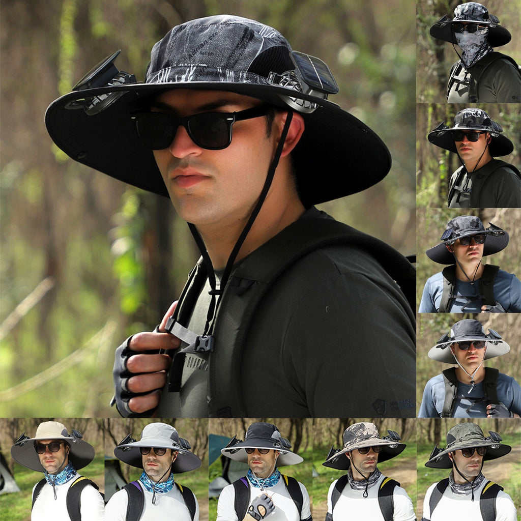 Outdoor Wide Brim Sun Hat With Solar Fan – USB Charging, Adjustable, Breathable, Waterproof, Windproof, Summer Fishing Hat