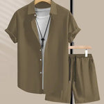 Men’s Casual Style Short Sleeve Shirt & Shorts Set – Simple Summer Outfit for Daily Comfort