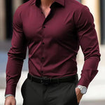 Men’s Long Sleeve Button Down Shirt – Solid Color Business Casual Lapel Top for Summer & Vacation Wear