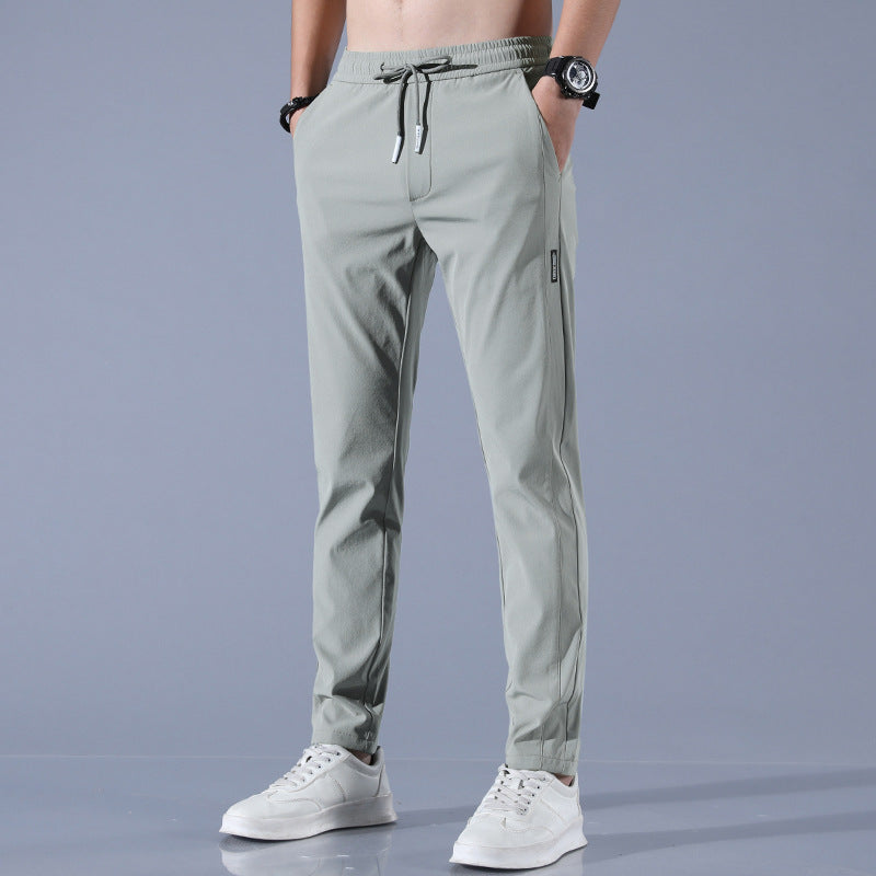 Men’s Summer Ice Silk Pants – Thin, Stretch, Breathable Straight-Leg Business Casual & Tracksuit Pants