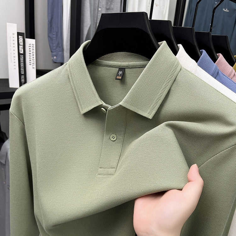 Mercerized Cotton Long-Sleeved Polo Shirt for Men – Breathable Casual Dad Style Top for Spring & Autumn