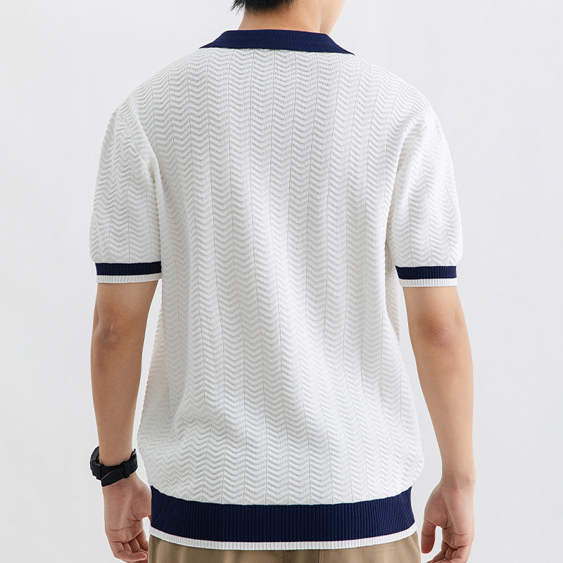Men’s Ice Silk Polo Shirt | High-End Short Sleeve Striped T-shirt for Cool Summer Comfort