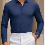 Men’s Summer Anti-Wrinkle Long Sleeve Casual Shirt – Loose Fit Polyester Top for Leisure and Daily Wear