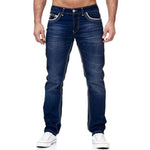 Men’s Straight Jeans with Pockets – Business Casual Daily Streetwear Cotton Trousers