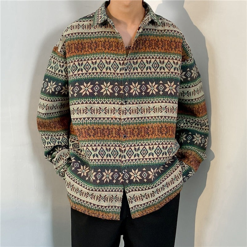 Loose Japanese-Style Retro Ethnic Long Sleeve Shirt – Autumn & Winter Cardigan for Youth Couples