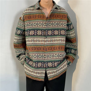 Loose Japanese-Style Retro Ethnic Long Sleeve Shirt – Autumn & Winter Cardigan for Youth Couples