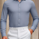 Men’s Summer Anti-Wrinkle Long Sleeve Casual Shirt – Loose Fit Polyester Top for Leisure and Daily Wear