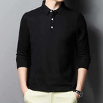 Casual Classic Solid Color Long Sleeve Polo Shirt for Men – Comfortable Cotton Blend Top