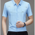 Men’s Seamless Short Sleeve Business Shirt – Lightweight Striped Summer Office Top for Smart Casual Style