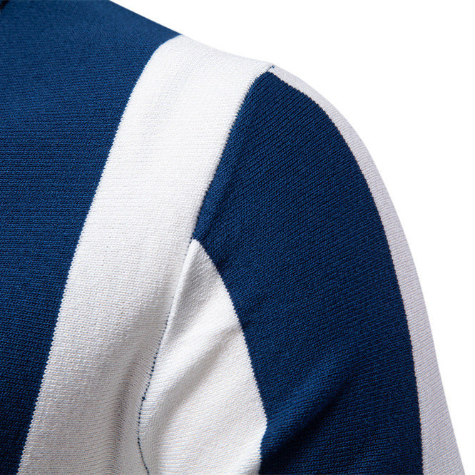 Men’s Lapel Short-Sleeved Woolen Polo Shirt – Classic Striped Summer Top for Casual & Smart Wear