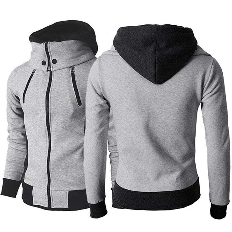 Men's Zip UP Hooded Jacket | Fake Two Piece Sports Cardigan | Casual Slim Fleece Sweatshirt Jacket