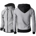 Men's Zip UP Hooded Jacket | Fake Two Piece Sports Cardigan | Casual Slim Fleece Sweatshirt Jacket