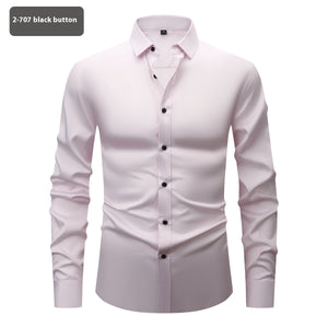 Men’s Long Sleeve Stretch Shirt – Fashionable Solid Color Loose Fit Top for Casual & Daily Wear