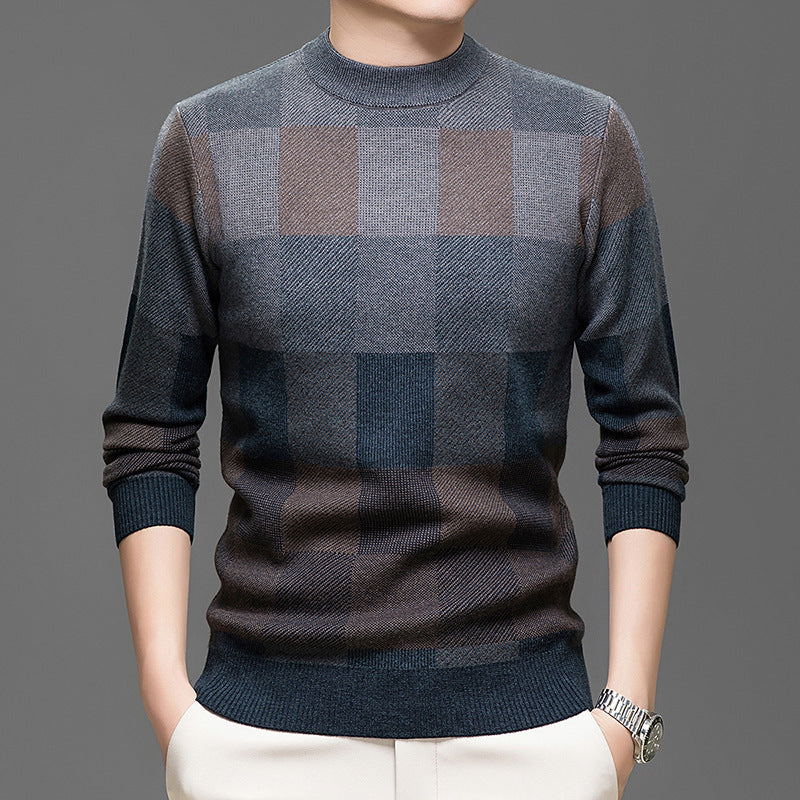 Men's Knitting Sweater – Casual Crew Neck Pullover for Middle-aged Men, Comfortable Acrylic Blend