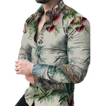 Men’s Casual Long Sleeve Floral Shirt – Lightweight Printed Cardigan Style Lapel Top for Daily Wear
