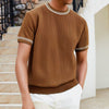 Men's Complex Knitwear Short Sleeve T-shirt – Slim Fit Round Neck Striped Top for Youth