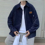 Men’s Loose American Retro Corduroy Shirt – Long Sleeve Polyester Casual Top for Everyday Wear