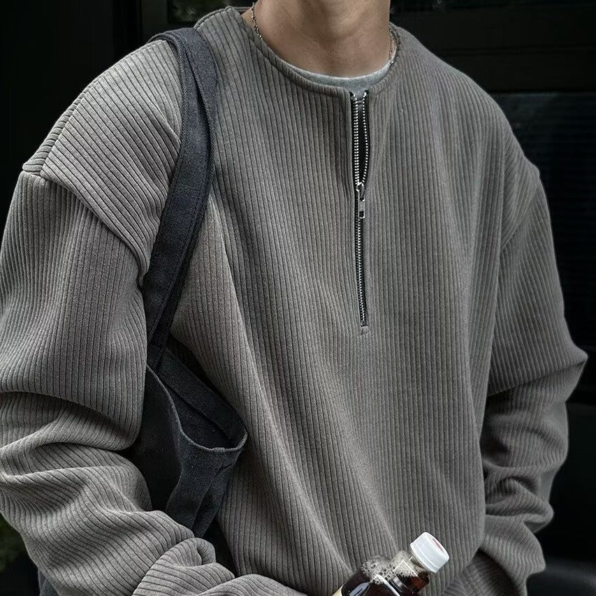 Men’s Solid Color Long Sleeve Bottoming Shirt – Casual Loose Pullover for Early Spring