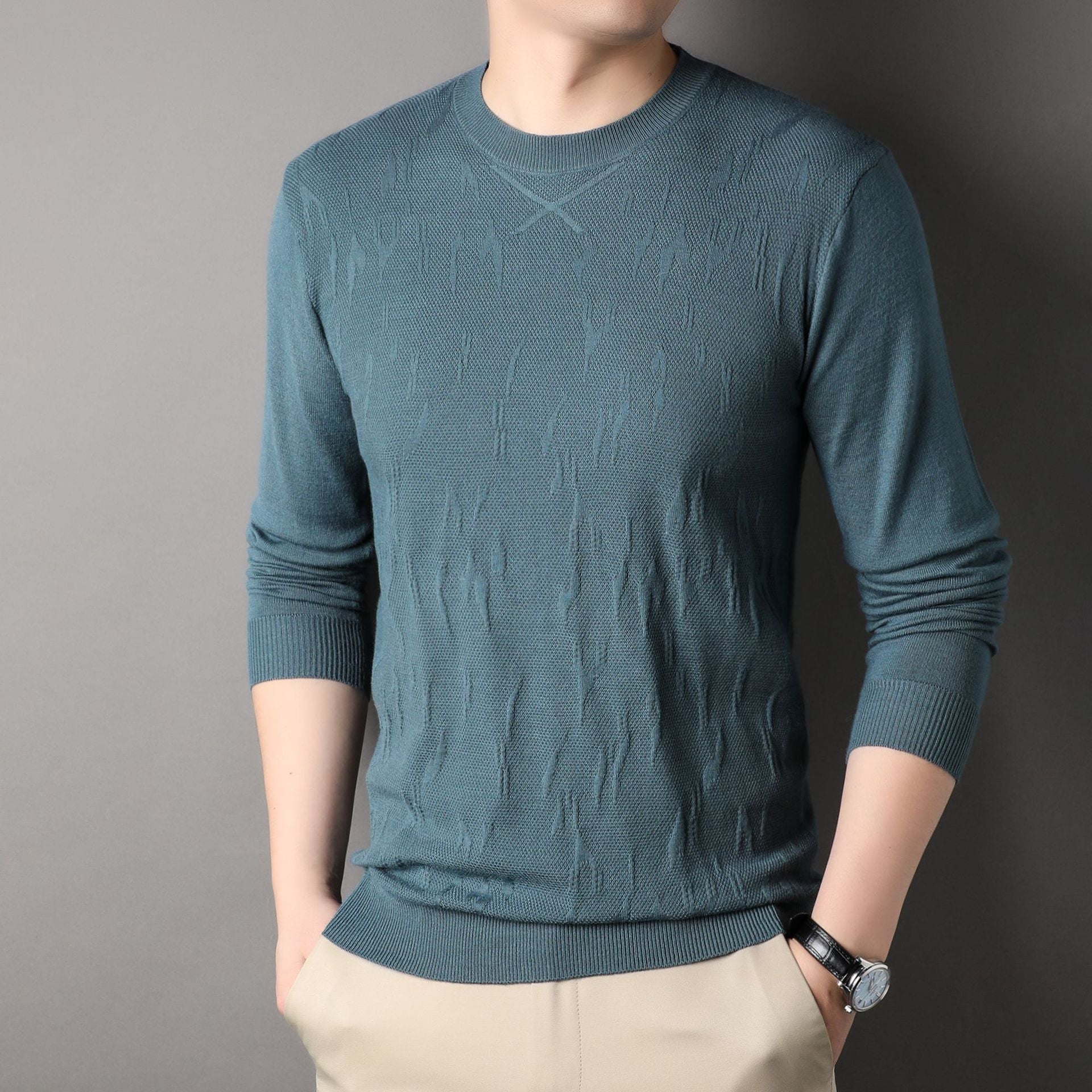 Spring & Autumn Men's Sweater – Loose Fit Solid Color Long Sleeve Pullover for Middle-aged Men