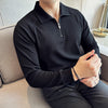 Men’s High Elastic Thickened Seersucker Half Zipper Polo Shirt – Casual Polyester Top
