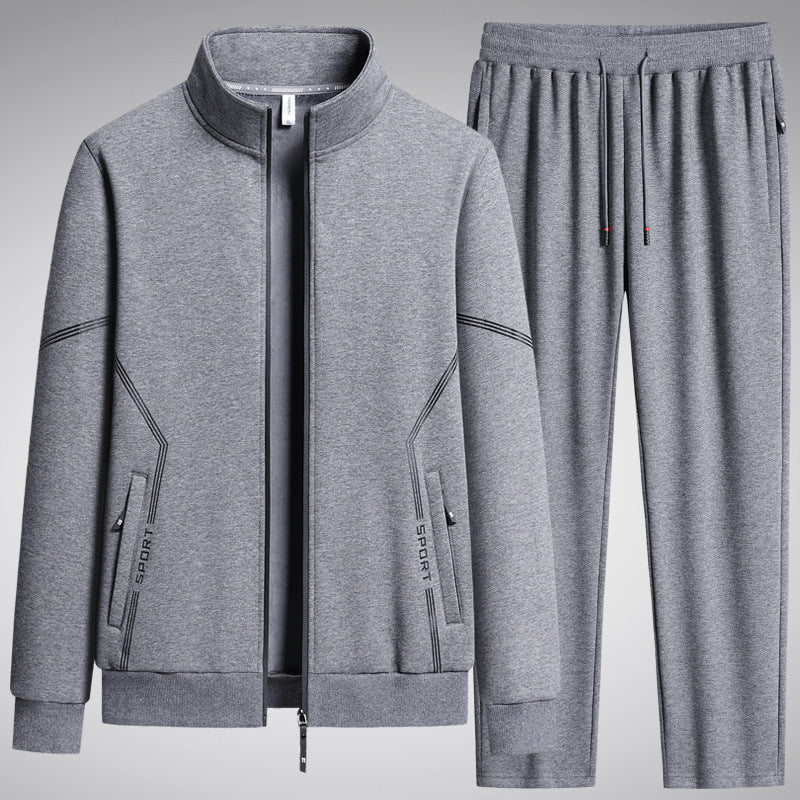 Men’s Fleece-Lined Two-Piece Sports Set – Thick Stand Collar Tracksuit for Autumn & Winter | Warm Cotton Leisure Outfit