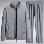 Men’s Fleece-Lined Two-Piece Sports Set – Thick Stand Collar Tracksuit for Autumn & Winter | Warm Cotton Leisure Outfit