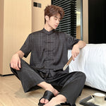 Men’s Summer Ice Silk Pajamas – Short Sleeve Cardigan & Trousers Set, Lightweight Comfortable Sleepwear