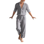 Loose Casual Long Sleeves Shirt and Trousers Two-Piece Set for Men – Lightweight Linen Outfit